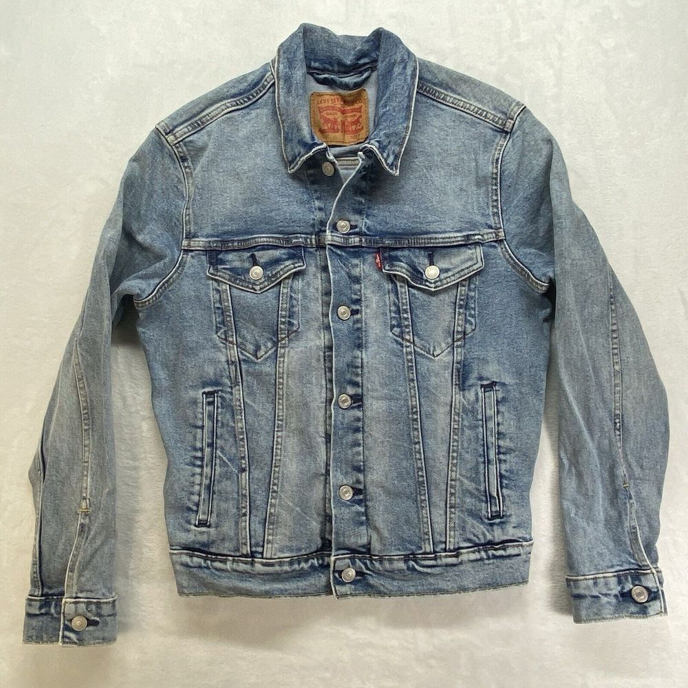 Levis Mens Classic Denim Stonewash Trucker Jean Button Down Jacket Sz Small
